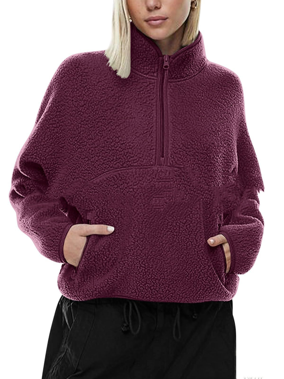 Autumn And Winter Semi-zip Stand Collar Pocket Sweatshirt Top