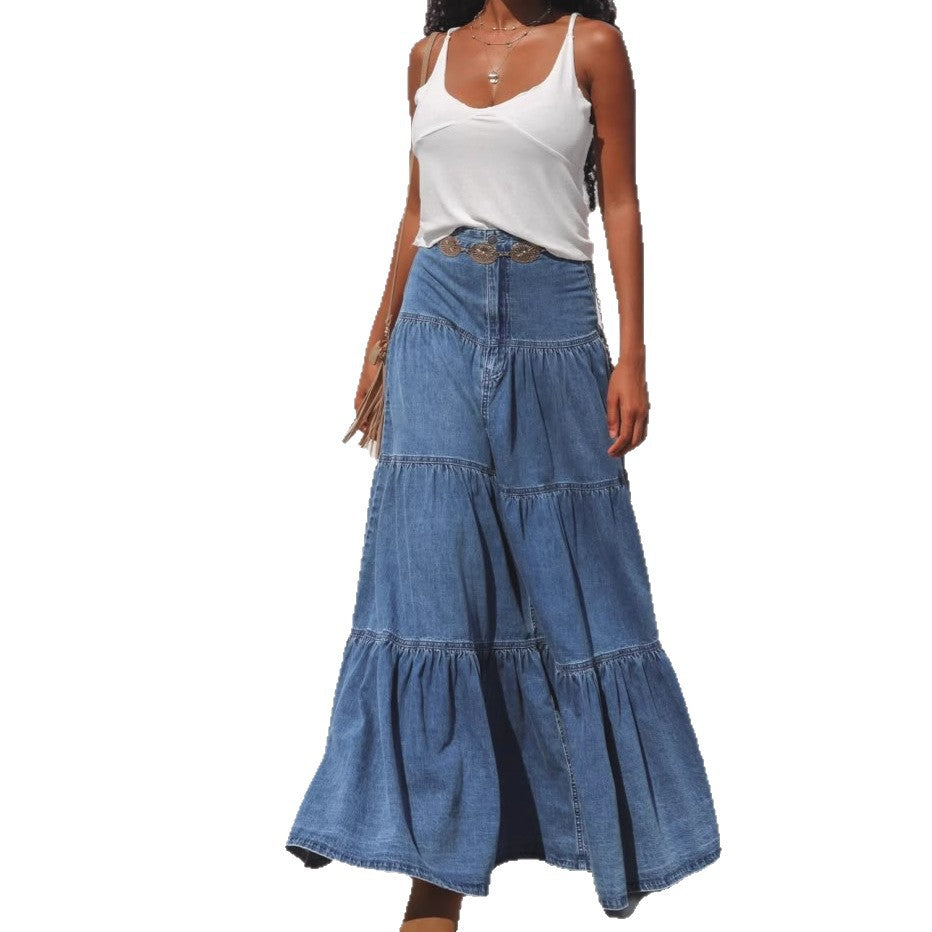 Low Waist Distressed Vacation Style Cake All-matching Jeans Skirt