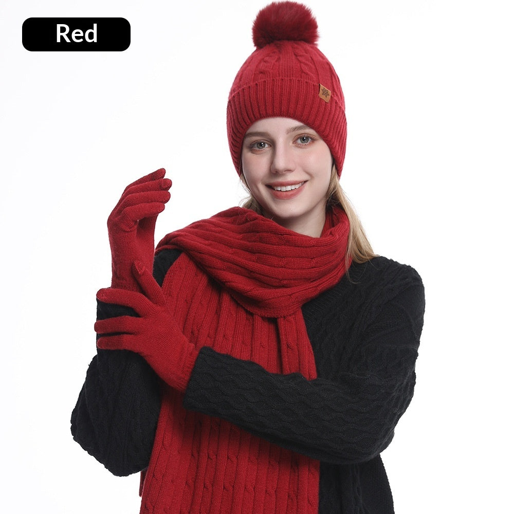Women's Winter Warm Riding Ear Protection Knitted Hat Scarf Gloves