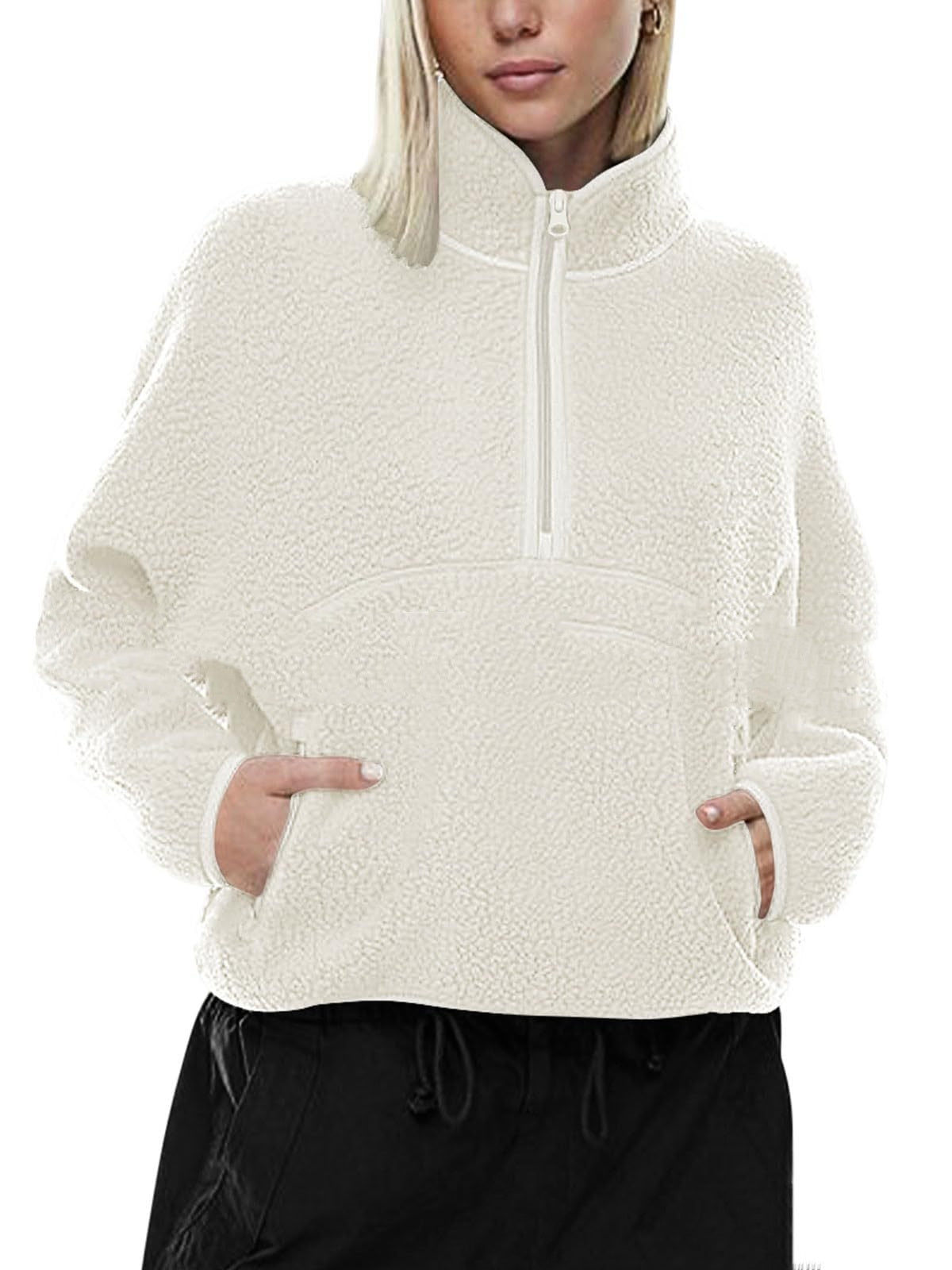 Autumn And Winter Semi-zip Stand Collar Pocket Sweatshirt Top