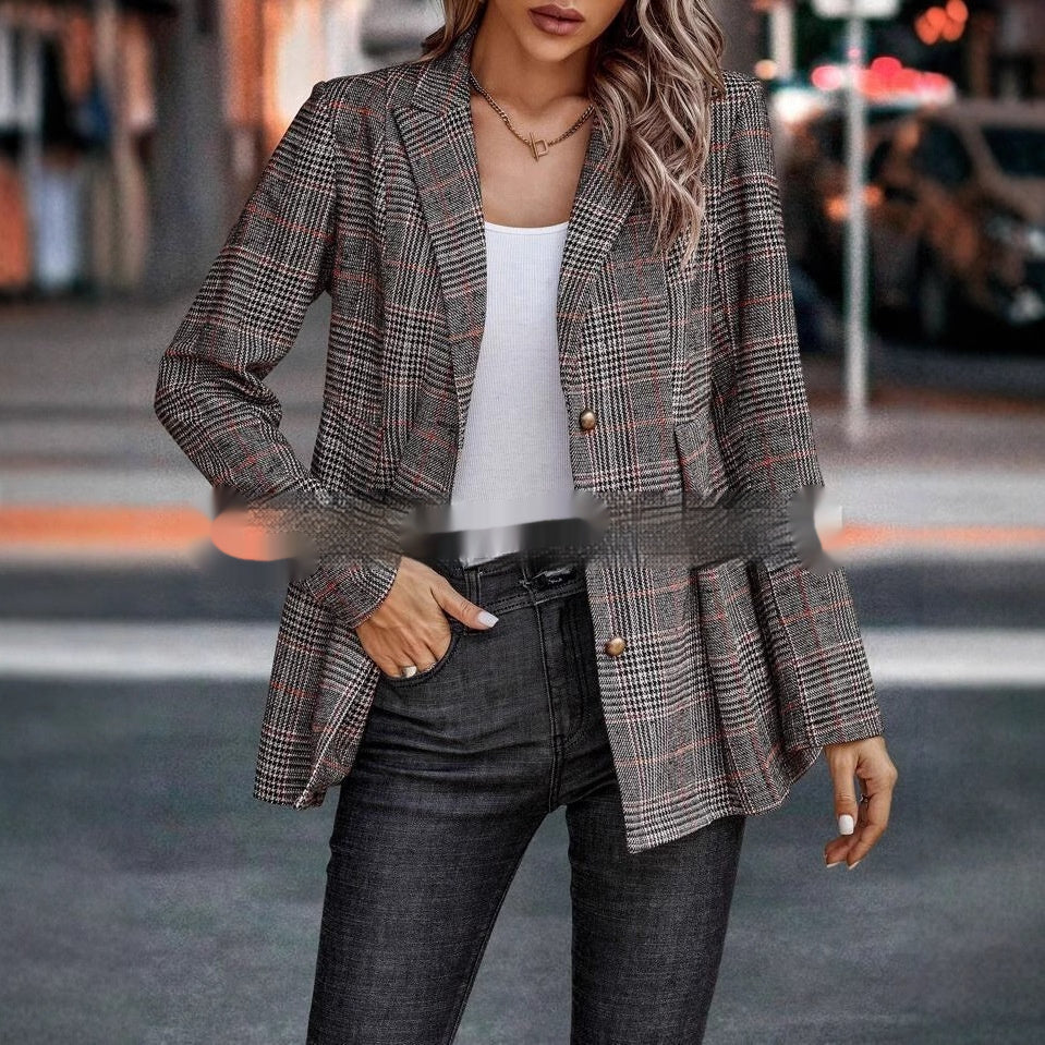 Best Selling Women's Clothes Plaid Coat Casual Patchwork Temperament