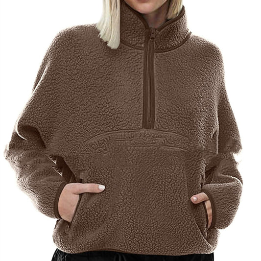 Autumn And Winter Semi-zip Stand Collar Pocket Sweatshirt Top