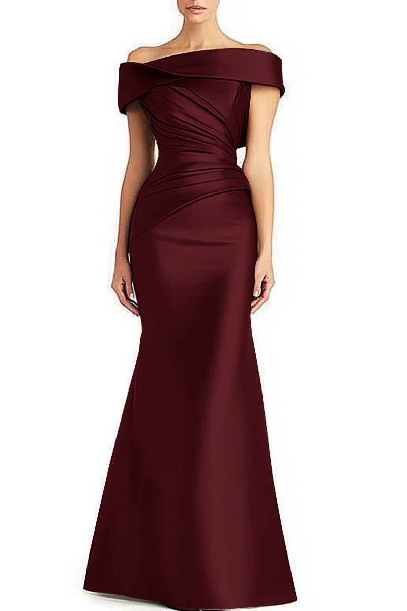 Evening Formal Dress Pleated Off-shoulder Elegant Maxi Dress Mother Of The Bride Dress