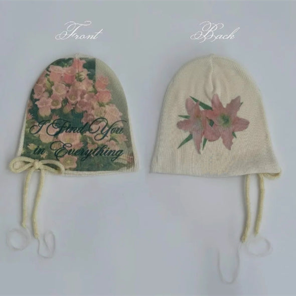 Printed Bow Knit Hat, Warm Ear-covering Beanie, Flattering And Versatile