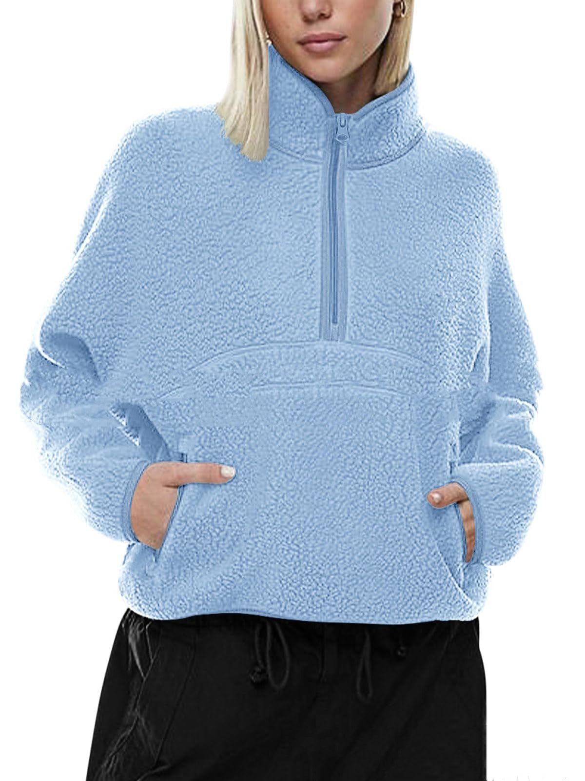 Autumn And Winter Semi-zip Stand Collar Pocket Sweatshirt Top