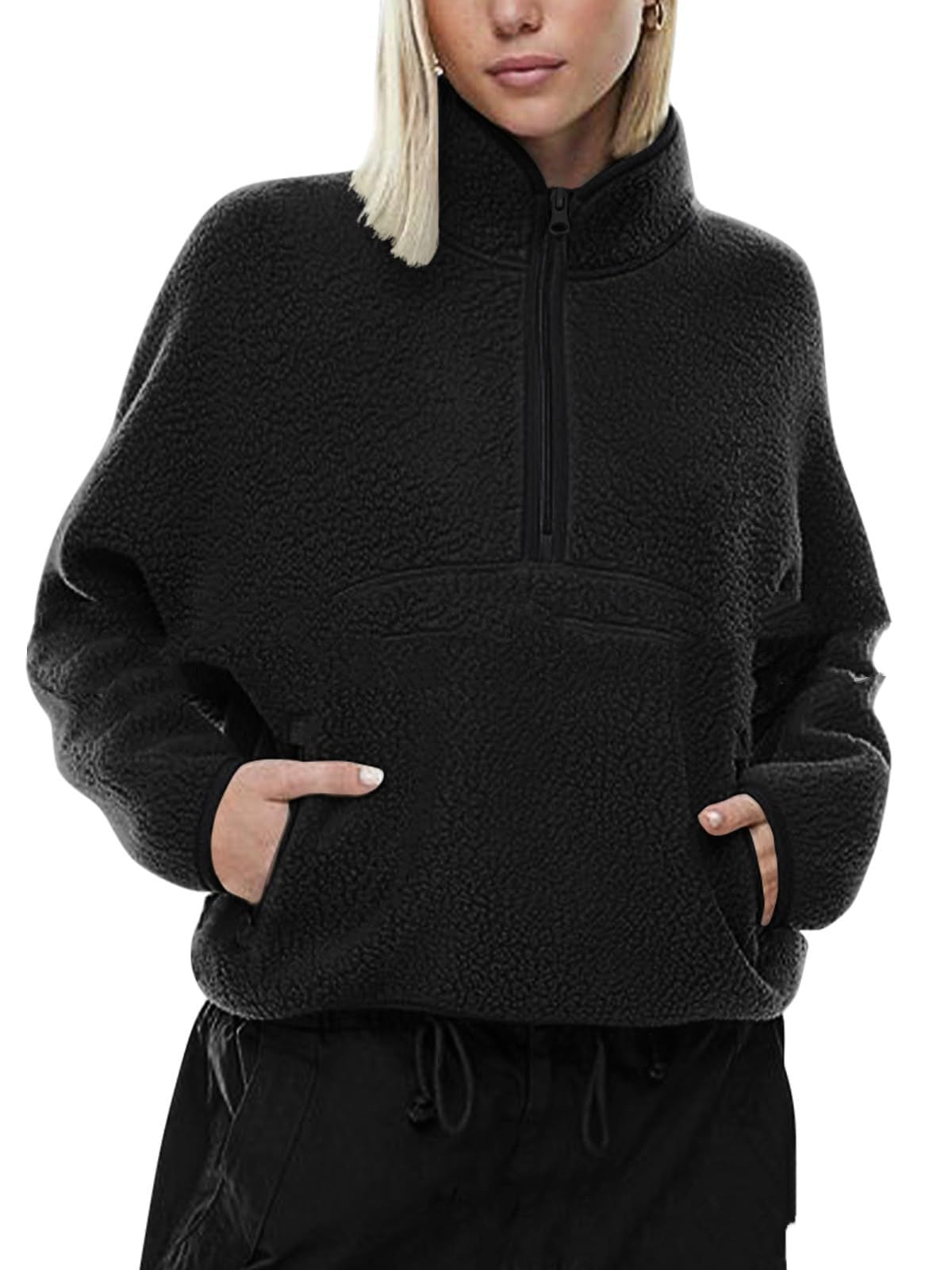 Autumn And Winter Semi-zip Stand Collar Pocket Sweatshirt Top