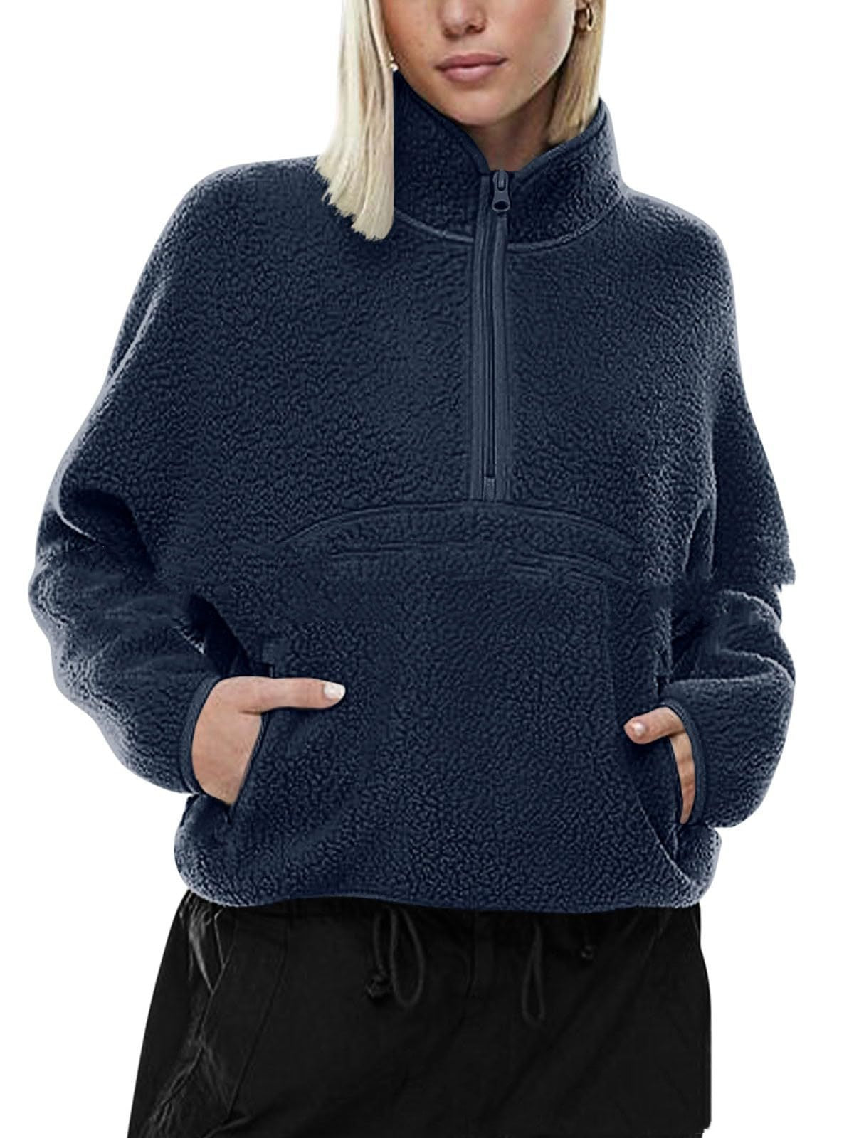 Autumn And Winter Semi-zip Stand Collar Pocket Sweatshirt Top