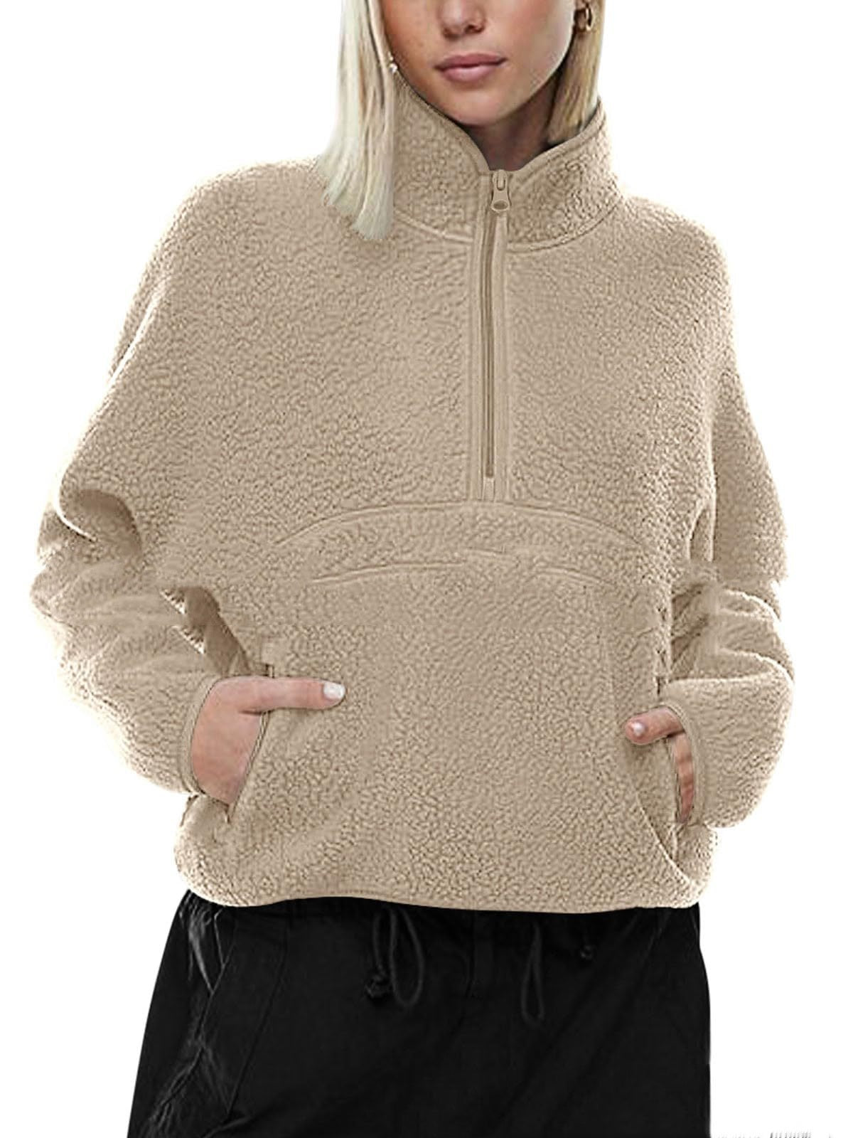 Autumn And Winter Semi-zip Stand Collar Pocket Sweatshirt Top