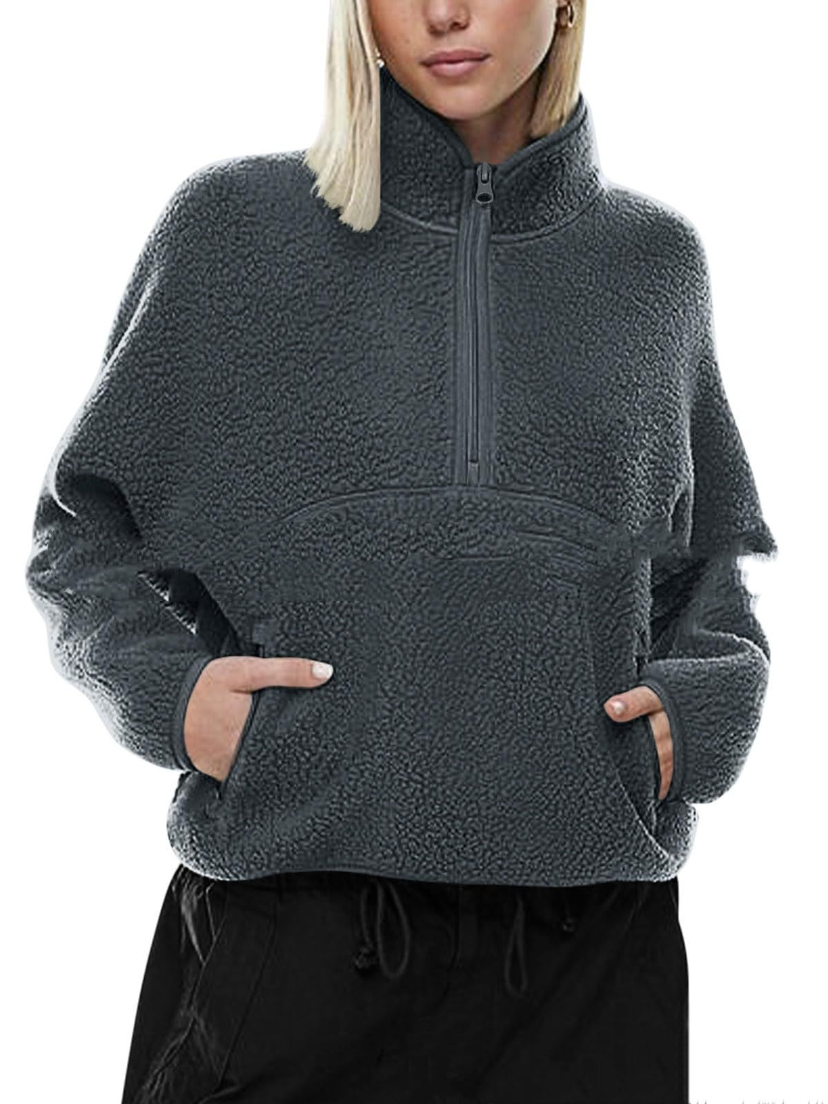 Autumn And Winter Semi-zip Stand Collar Pocket Sweatshirt Top
