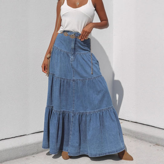 Low Waist Distressed Vacation Style Cake All-matching Jeans Skirt