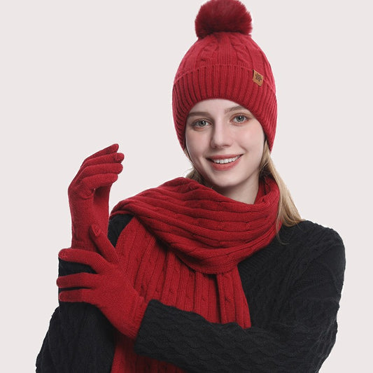 Women's Winter Warm Riding Ear Protection Knitted Hat Scarf Gloves