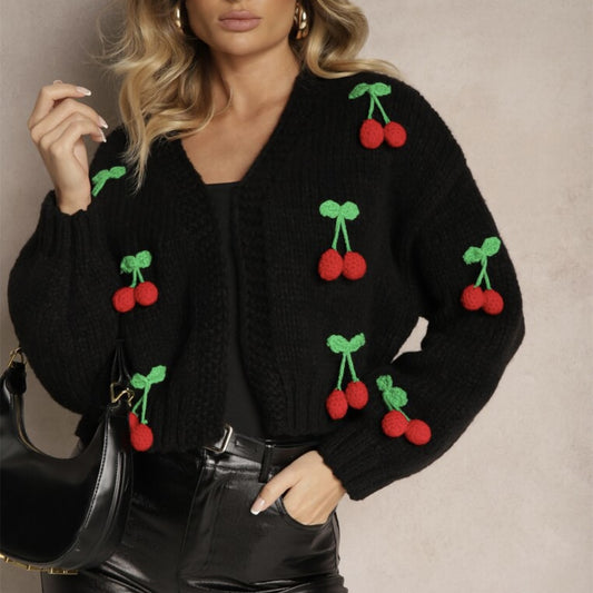 Cherry Pattern Women's Elegant Cardigan Sweater