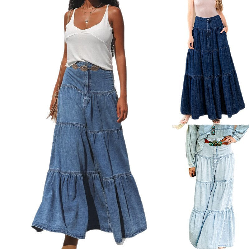 Low Waist Distressed Vacation Style Cake All-matching Jeans Skirt