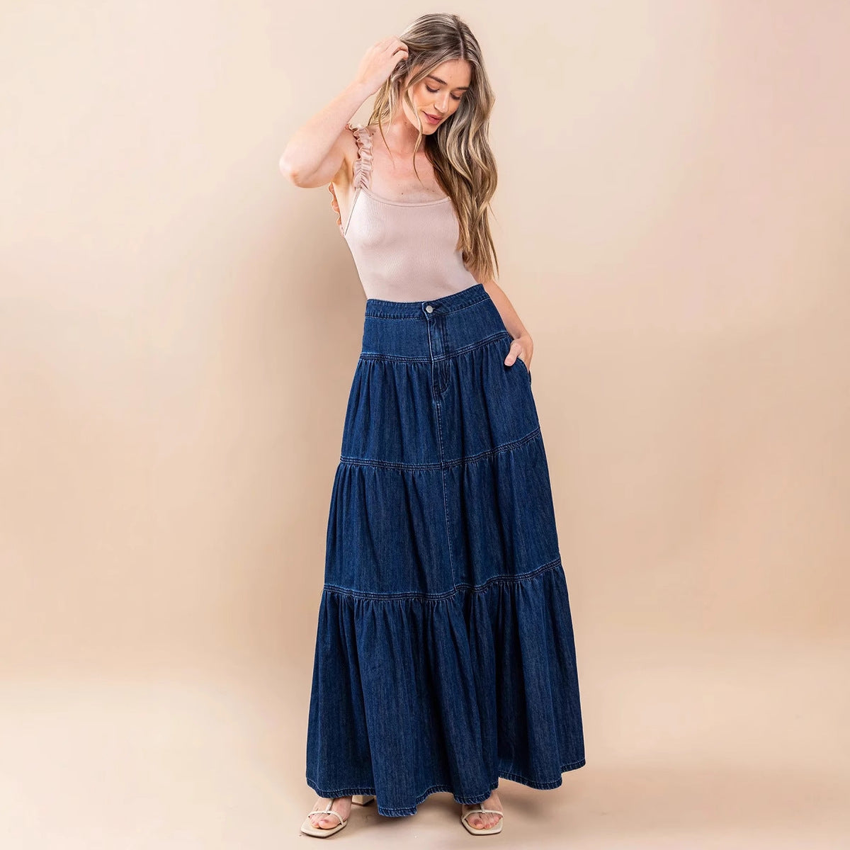 Low Waist Distressed Vacation Style Cake All-matching Jeans Skirt