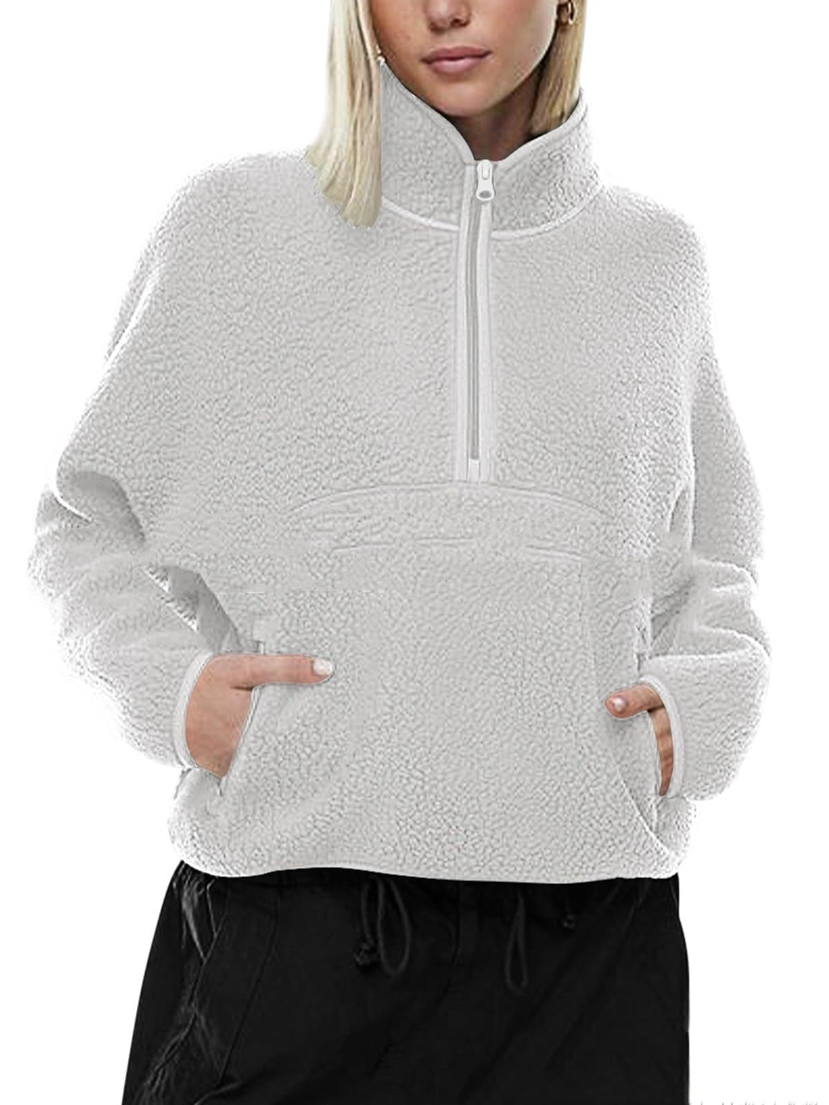 Autumn And Winter Semi-zip Stand Collar Pocket Sweatshirt Top