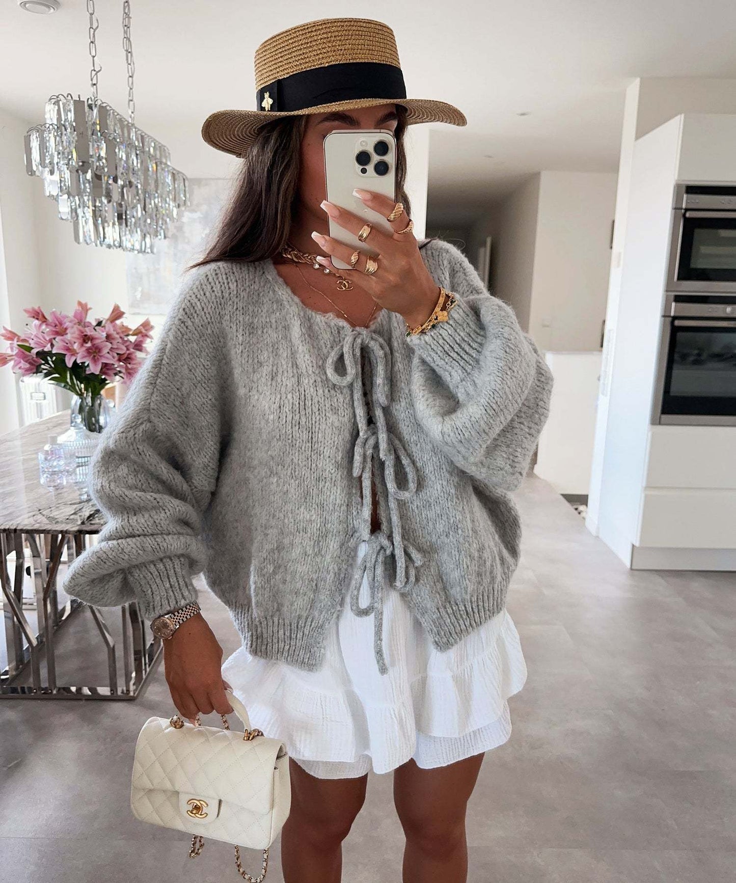 Casual Knitted Bow Cardigan