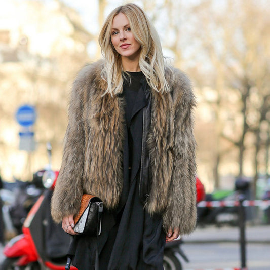 Real Fur Integrated Faux Fur Coat